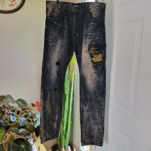 Akoo Mens Distressed Washed Denim Skater Jean,‎ Size 36×32